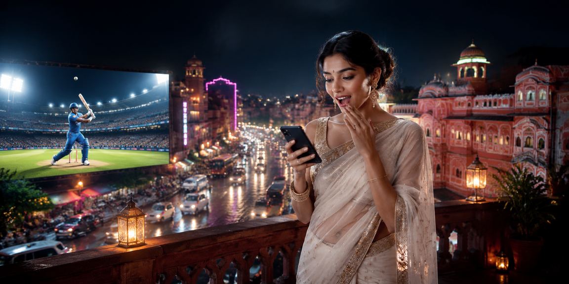 Crowd cheering during cricket match with festive atmosphere in Jaipur